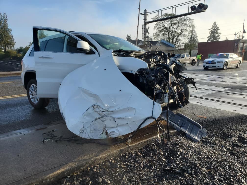 No injuries were reported in a crash between a passenger vehicle and an Amtrak train at the Washington Street train crossing in Napavine on Thursday.